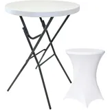 Trutzholm Stehtisch mit Husse Partytisch klappbar Ø 80 cm Höhe 110 cm in Weiß mit pflegeleichter Husse in Weiß