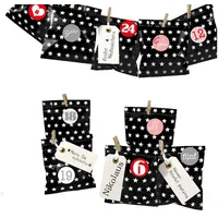 Frau Wundervoll DIY Adventskalender zum Befüllen Bescherung 13x16,5cm schwarz Stern Ziffern rosa-rot