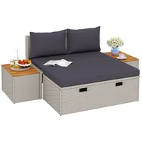 Outsunny Polyrattan Sonnenliege für 2 Personen Doppelliege mit Fußhocker