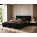 marpur Polsterbett Nero inkl. Schaummatratze SELEKT, 160x200 cm, Doppelbett mit Bettkasten und Lattenrost aus Holz, Velourstoff: Schwarz - Schwarz