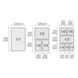 HENDI Gastronormbehälter, Temperaturbeständig von -40° bis 300°C, Heissluftöfen-Kühl- und Tiefkühlschränken-Chafing Dishes-Bain Marie, 9L, GN 1/1, 530x325x(H)65mm,