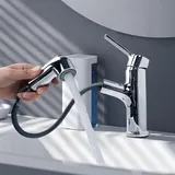 Waschtischarmatur mit ausziehbarer Brause, Einhebelmischer mit 2 Strahlarten, Badarmatur