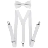 axy Hosenträger Kinder Jungen Hosenträger und Fliege set für Kinder 7-12 Jahren (2-St., 2er Set) Hosenträger mit farblich passender Fliege, verstellbar und elastisch weiß