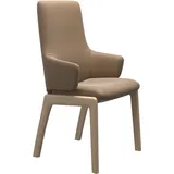Polsterstuhl STRESSLESS "Laurel", braun (almond paloma, eiche gekalkt), B:58cm H:105cm T:60cm, Leder PALOMA: PALOMA ist ein durchgefärbtes Semianilin-Möbelleder mit natürlicher Narbung., Stühle, Polsterstuhl, High Back mit Armlehne, Größe L, mit abgerundeten Beinen in Eiche