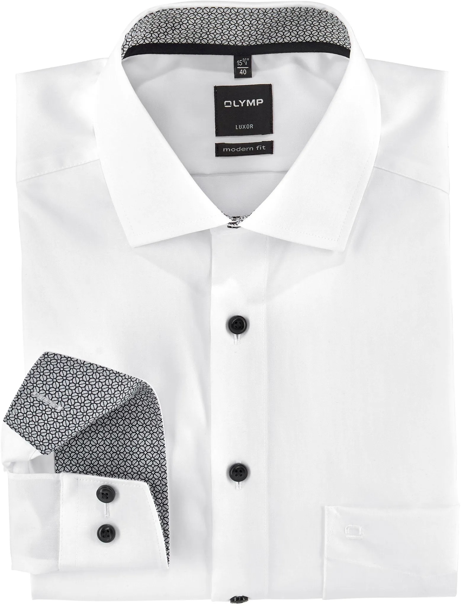 Businesshemd OLYMP "Luxor modern fit" Gr. 40, N-Gr, grau (weiß, anthrazit, kontrastfarbene details) Herren Hemden Langarm