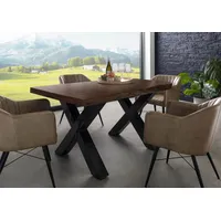 MASSIVMOEBEL24.DE Baumtisch Akazie 140x90x77 braun lackiert / X-Beine anthrazit