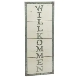 Wandbild 20 x 50 cm Willkommen Holz Silber