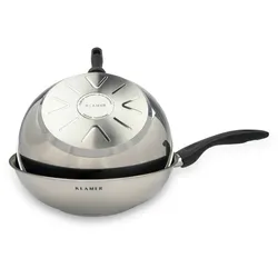 KLAMER Edelstahl-Wok 28cm, antihaftbeschichtete Induktions-Pfanne, mit hohem Rand, Premium Beschichtung, hochwertiger Profi-Wok