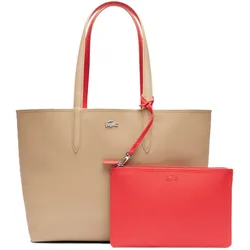 LACOSTE Damen Wendetasche mit Pochete - ANNA Shopping Bag, 35x30x14cm (BxHxT), mehrfarbig Beige/Orange
