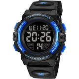 Digital Uhren für Kinder Jungen - 50 M Wasserdicht Sports Outdoor Digitaluhr Kinder Silikon Armbanduhr mit Wecker/Stoppuhr/LED-Licht/Stoßfest/Datum - Schwarz