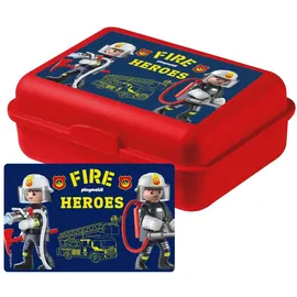 UNITED LABELS Playmobil Brotdose mit Trennwand - City Action Feuerwehr in rot
