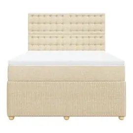 vidaXL Boxspringbett mit Matratze Creme 160x200 cm Stoff