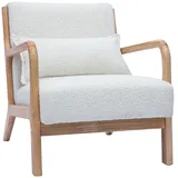 miliboo Sessel DERRY Bouclé 70 x 80 x 80 cm Weiß mit Kissen