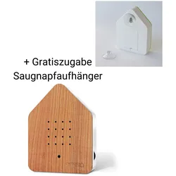Zwitscherbox Holz Kirschholz/Weiß + Gratiszugabe Saugnapfaufhänger