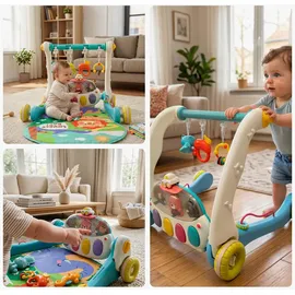 Relaxdays Spielbogen, mit Rollen, Musik & Licht, HBT: 41 x 58 x 75 cm, Baby Gym, Krabbeldecke Dschungel, blau