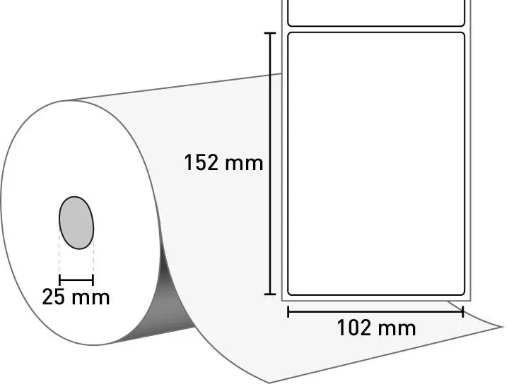 Recycled Midgloss Paper Label (Recyclingpapier) 102 mm x 152 mm / weiß / permanent / 25 mm Kern / 475 Etiketten je Rolle / gestanzt