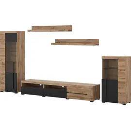 INOSIGN Wohnwand INOSIGN "Roger,Breite 270 cm moderne Mediawand ohne Beleuchtung", braun (wotan eiche, schwarz), B:270cm H:160cm T:40cm, Holzwerkstoff, Kunststoff, Melamin, Metall, Kastenmöbel-Sets, Wohnwand, Anbuwand (Set,5-St) viel Stauraum, Vitrinen mit