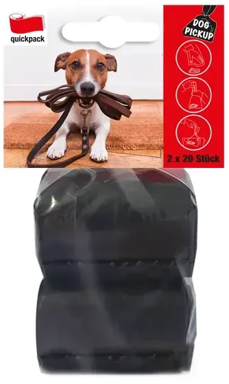 Hundekotbeutel Quickpack HDPE 2 Rolle a 20 Stück schwarz Handschuhbeutel zum Mitnehmen, 200 x 330 mm, Material HDPE