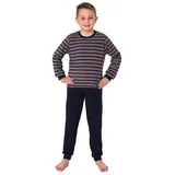 normann Frottee Schlafanzug Pyjama langarm Bündchen in Streifenoptik, Farbe:Marine, Größe:128 - 77010 marine | Gr.: 128