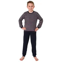 normann Frottee Schlafanzug Pyjama langarm Bündchen in Streifenoptik, Farbe:Marine, Größe:128 - 77010 marine | Gr.: 128