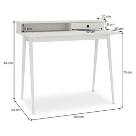 Idimex Schreibtisch MALINA mit Aufsatz & Schublade aus Kiefer Massivholz, weiß - Bürotisch mit Stauraum & konischen Beinen, Stabiler PC-Tisch aus robust... - Weiß