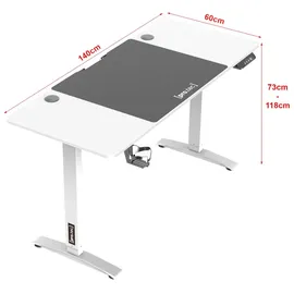 pro.tec Höhenverstellbarer Tisch Salinas 140 x 60 cm elektrisch Schreibtisch mit Memory Funktion Computertisch mit Getränkehalter Kopfhörerhaken Arbeitstisch bis 80 kg Aluminiumgestell Weiß