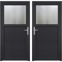 HORI® Kellertür Haustür aus Kunststoff Nebeneingangstür Komplettset Hauseingangstür weiß/anthrazit I Farbe: anthrazit (innen weiß) I DIN rechts I Modell: Türgriff I 208 x 98 cm
