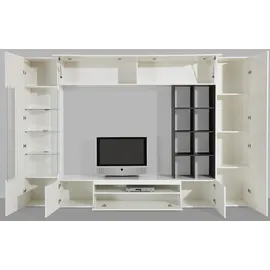 INOSIGN Wohnwand INOSIGN "New Egypt, Anbauwand, Medienwand, Wohnzimmerwand", schwarz-weiß (weiß, schieferfarben), B:290cm, Glas, Holzwerkstoff, Kastenmöbel-Sets, Wohnwand, 2 Klappen,2 kleineTüren,2 große Türen,Regalaufsatz Breite 290 Höhe 191