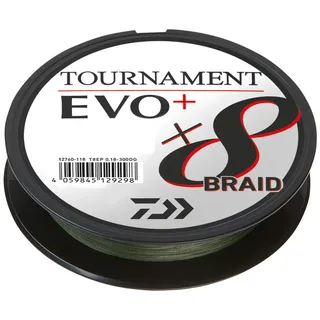 Daiwa Tournament x8 Braid EVO+ 0.12mm, 8.6kg/18.8Lbs, 270m, Dunkelgrün, Geflochtene Angelschnur, 12760-112