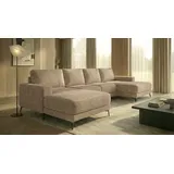 A&J MöbelLand Ecksofa VALTOR 320x185 cm mit Schlaffunktion, Bonellfederkern und Bettkasten, Farbe: Beige - Beige