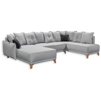 Stella Trading Wohnlandschaft in U-Form, Silber / anthrazit) - Ausziehbares Sofa mit Schlaffunktion und Bettkasten - 338 x 91 x 212 cm B/H/T: