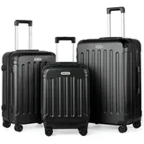 TAN.TOMI Kofferset 3-Tlg ABS Handgepäck Koffer-Set Rollkoffer Reisekoffer, 4 Rollen, Reisetrolley Leicht mit 4 Rollen 360° Große Kapazität Trolley schwarz