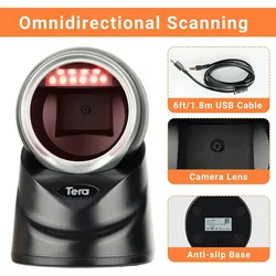 Tera Pro 2D QR Desktop Barcode Scanner Omnidirektional Scankopf USB Wired Handsfree Modell 9100  1 Stück