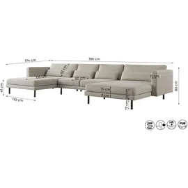 Fun Möbel Eckcouch Stoff U-Form 4-Sitzer Grün