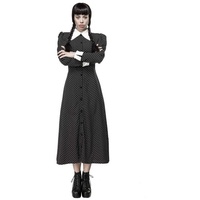 Metamorph Kostüm Wednesday Kleid, Hochwertig verarbeitetes, gepunktetes Kleid, inspiriert durch die Seri schwarz M