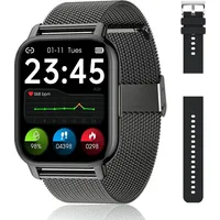 Smartwatch für Damen & Herren 1,85 Zoll Touch-Farbdisplay mit Bluetooth Anrufe Fitness SpO2 Blutdruckmessung Herzfrequenz Schrittzähler Schlafmon... - Schwarz
