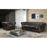 Vente-unique Chesterfield Garnitur 3+1 - Büffelleder - Braun -