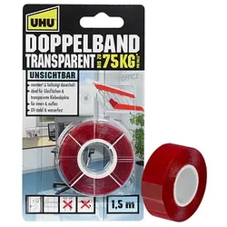 UHU TRANSPARENT doppelseitiges Klebeband 19,0 mm x 1,5 m, 1 Rolle