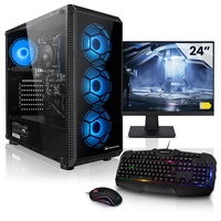 Megaport Set Komplett PC Gaming PC AMD Ryzen 5 5600G • 24" Monitor • Windows 11 • AMD Radeon Vega 7 • 16GB 3200 MHz DDR4 • 500GB M.2 SSD • Tastatur • Maus • WLAN • pc Gaming Computer komplettpaket