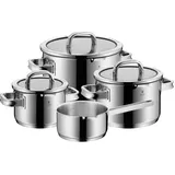 WMF Kochtopfset Function 4 Black, Edelstahl, Metall, 4-teilig, 16 cm,20 cm,16 cm, 1,9 l,3,9 l,5,7 l,1,4 l, 29.4x23.7x50.6 cm, breiter Schüttrand, TransTherm®-Allherdboden, Kochen, Töpfe, Topfsets