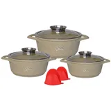 Cheffinger Kochtopf Kochgeschirr 6 teilig Topf Induktion Alu Guss ø 20-28cm Topf Kochtopfset mit Silikongriffe Aluminium Guss beige|braun