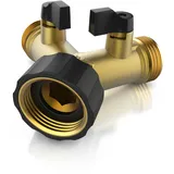 Brandson Wasserventil 2 Wege - Y-Verteiler für 3/4 Zoll Wasserhahn - Garten Wasserverteiler - Verteileranschluss für Wasserschlauch - 2 Drehschalter
