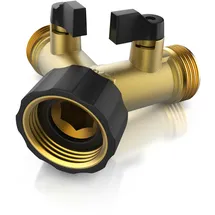 Brandson Wasserventil 2 Wege Y-Verteiler für 3/4 Zoll Wasserhahn Garten Wasserverteiler - Verteileranschluss für Wasserschlauch - 2 Drehschalter