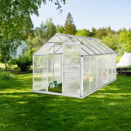 Tectake tectake® Gewächshaus mit Fundament, 11,13 m3, UV-beständig und wärmedämmend, 185 x 375 x 195 cm