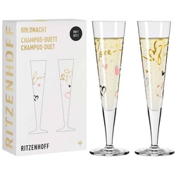Ritzenhoff Champagnerglas Goldnacht Champagnergläser Herzen 205 ml 2er Set, Kristallglas bunt