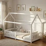 ecomi Hausbett 90 x 200 cm Kiefer massiv lackiert Weiß