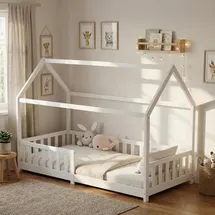 ecomi Hausbett 90 x 200 cm Kiefer massiv lackiert Weiß