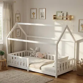 ecomi Hausbett 90 x 200 cm Kiefer massiv lackiert Weiß