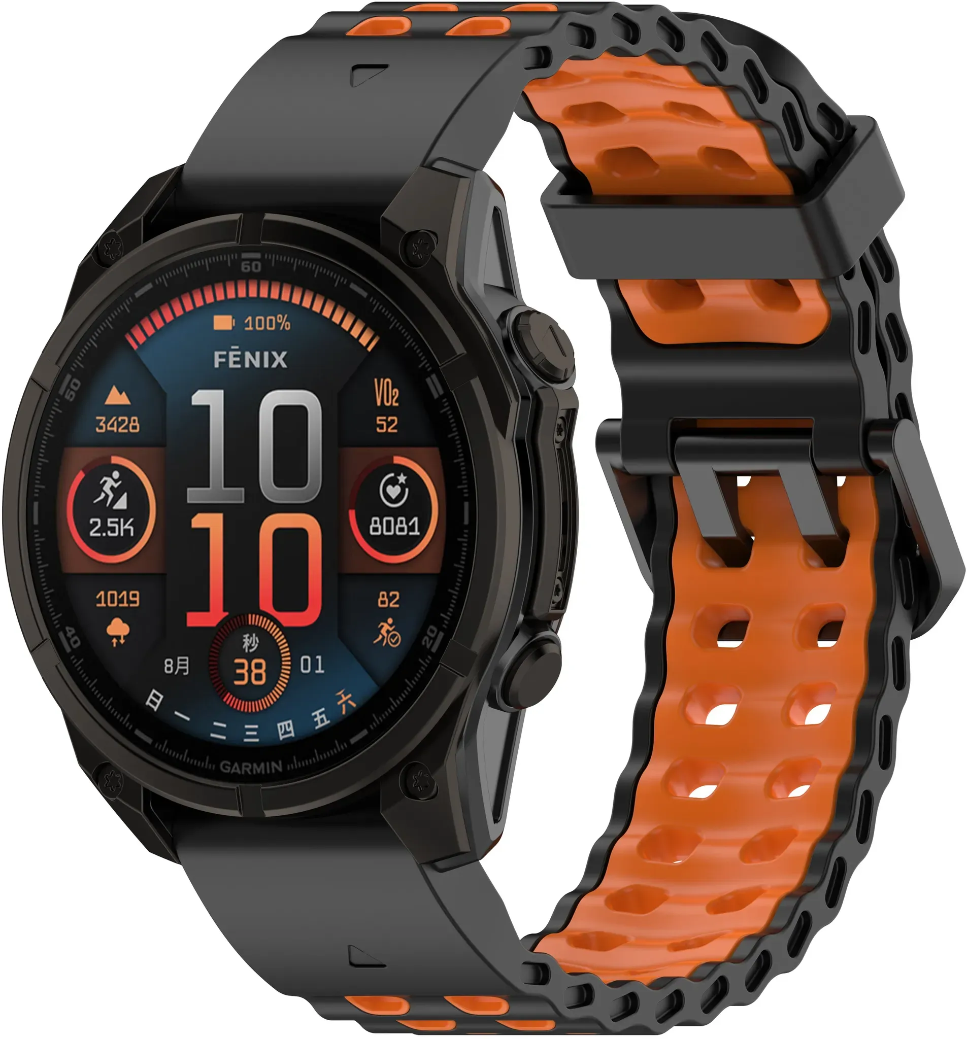 Strap-it Amazfit T-Rex Ultra 2 Armband Silikon 'Sport' für Amazfit T - Schwarz/orange - Schnallenverschluss