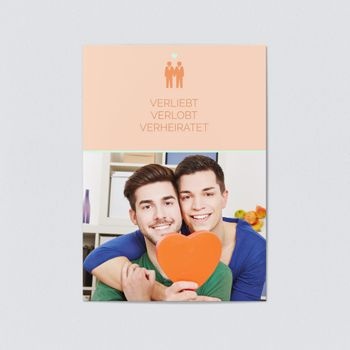 Einladungskarten Hochzeit gleichgeschlechtlich (5 Karten) selbst gestalten, Liebespaar - Männer in Apricot - Orange